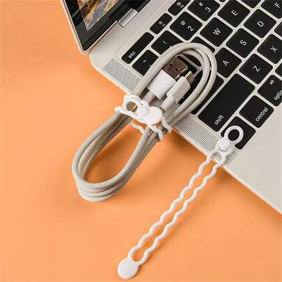 Bộ 10 món, dụng cụ sắp xếp cáp dữ liệu có dây đeo nylon, dụng cụ quản lý cáp silicon, dụng cụ sắp xếp dây sạc, dây quấn tai nghe đa chức năng.