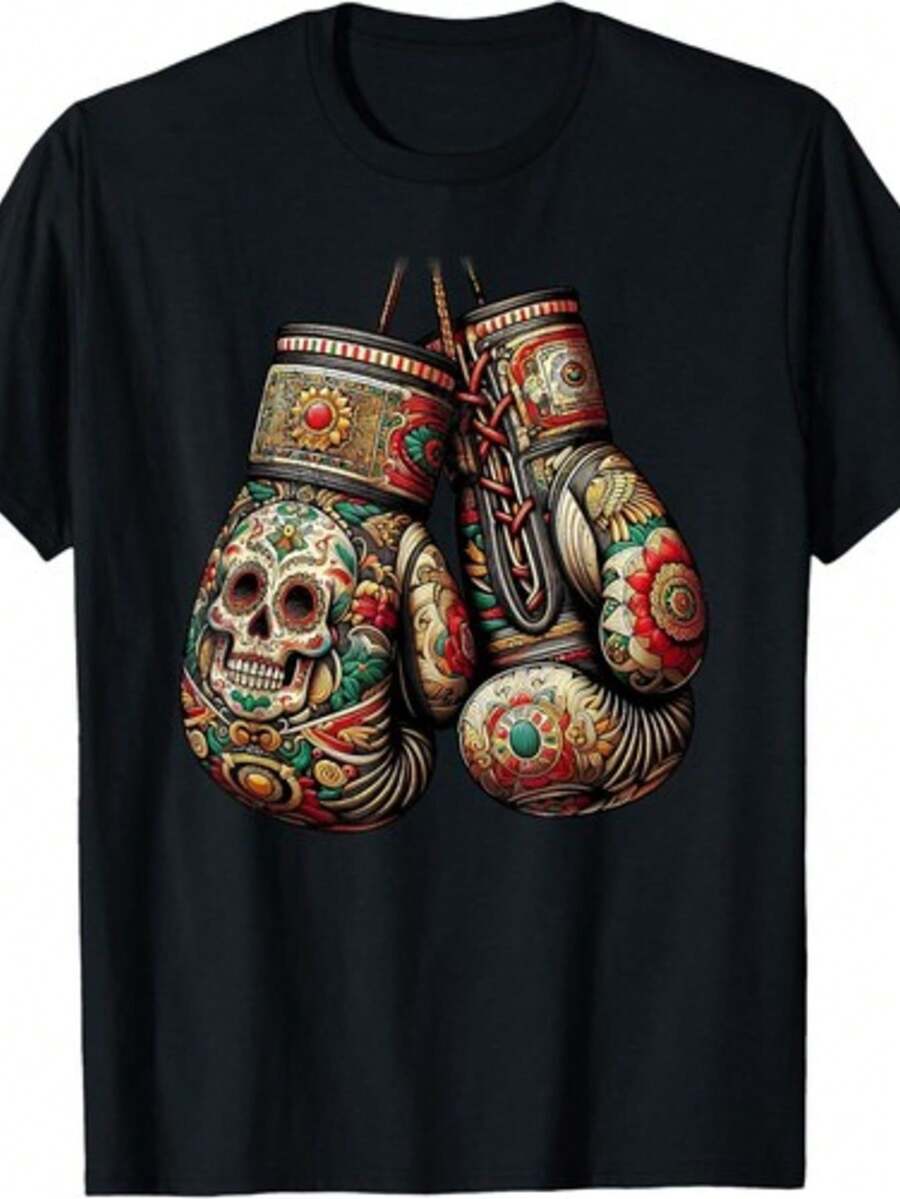 Mexican Wrestler T-Shirt For Men And Women, Korean/Japanese Anime Style, Korean And Mexican Folk Art, Unisex, Adult, Casual, For Fitness Training, Short Sleeve, Round Neck, Comfortable Fit, Suitable For Festivals, Hiking And Running. - 黑色 - 查看 1