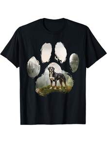 Cadeau pour maman et papa de chien - T-shirt en tissu noir durable avec grandes empreintes de pattes de chien de montagne suisse - Vêtements pour amateurs d'animaux de compagnie pour tous les jours et occasions spéciales - T-shirt col ras-du-cou unisexe décontracté pour hommes et femmes (tailles S-XXXL) - Cadeau durable pour les propriétaires de chiens, coupe confortable pour toutes les saisons, impression de haute qualité, chemise lavable en machine - Comme le montre l'image - Voir 1