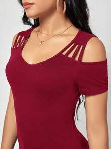Clasi Camiseta unicolor de hombros descubiertos - Burdeos - Ver 3