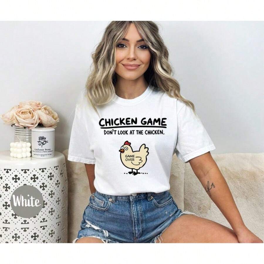 Camiseta de Chicken Game: Divertida camiseta de pollo de dibujos animados, Camiseta de humor No mires al pollo, Camiseta Game Over - Blanco - Ver 1