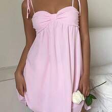Women's Elegant Pink Spaghetti Strap Mini Dress, Summer - Rosa - Ver 4