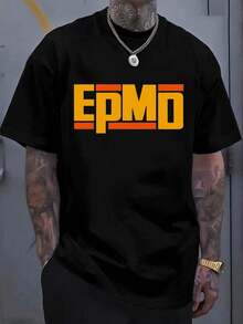 Camiseta Deportiva Casual para Mujer en Negro con Texto EPMD en Amarillo Naranja - Camiseta Elástica de Cuello Redondo, Lavable aáquina, Ajuste Cómodo y para Todas las Estaciones. - Negro - Ver 1