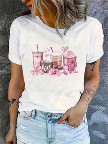 Women'S Casual Valentine Coffee Tshirt,Valentines Day Shirt Stretch Comfort Crew Neck,Valentine Gifts Tee For adult, Men, Women, Teen, Teenager, adolescent, Youth - Blanc - Voir 1