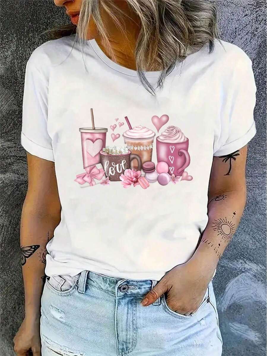 Women'S Casual Valentine Coffee Tshirt,Valentines Day Shirt Stretch Comfort Crew Neck,Valentine Gifts Tee For adult, Men, Women, Teen, Teenager, adolescent, Youth - Blanc - Voir 1