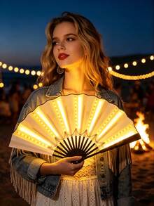 Multi-Color Foldable LED Light Up Short Fan Glowing Handheld Fan Sweet Fairy Cyberpunk Street Style Decor Accessory For Wedding After Party Music Festival Carnival Halloween Stage Tap Belly Traditional Dance Performance & Photo Shooting - View 17