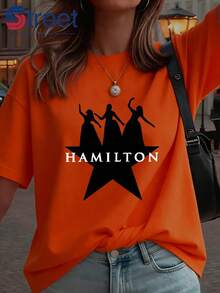 Camiseta Estampada de Alta Gama para Mujer, Estilo Y2K, Moda Primavera/Verano, Sexy, Dulce, Estilizante, Ropa Femenina, Camiseta con Temática Musical de Hamilton, Estilo de Cultura de Nicho, Casual, Manga Corta, Sencilla, Clásica, Versátil, Elegante, Esencial para Fiestas de Verano - Rojo - Ver 7