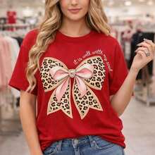 Women's Casual Cotton Leopard Print Bow T-Shirt, Short Sleeve Crew Neck Casual Top, Loose Fit Everyday T-Shirt, Sizes, "It Is Well With My Soul" Graphic T-Shirt, Soft And Comfortable Clothing, Fashionable Plus Size T-Shirt For Women. - 紅色 - 查看 8