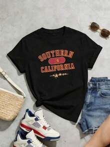 Camiseta de manga corta con cuello redondo suave y casual de verano para mujer, tops para salir, vintage, Gen Z, tops, curvas, ropa Y2K, algodón, Italia, Grecia, tops de mujer, tops bonitos, camisetas gráficas, conjuntos de primavera, estilo callejero americano, casual deportivo, estilo unisex, estilo casual urbano, casual, jersey, camisetas holgadas, ropa de calle retro, estilo de los 90, estilo de los 2000, subcultura, estilo europeo, tops negros, tops blancos, conjuntos de fiesta de los 90. Negro - Negro - Ver 3