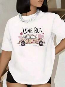 Camiseta Casual de Manga Corta para Mujer, Linda Camiseta con Estampado de Insectos y Corazones, Diseño de Corazones, Tela Suave y Elástica, Cuello Redondo, Lavable, Ropa Casual Cómoda para Todas las Temporadas, Camiseta Cómoda con Diseño Divertido, Material No Transparente, Camisetas para Mujer, Camiseta de Algodón Puro de Alta Calidad de 220g con Estampado Minimalista, Tela Suave y Transpirable, Cómoda y Holgada, Adecuada para Uso Diario, Ideal para Ropa Casual de Oficina, Apariencia Diaria de Primavera y Verano, Ropa Elegante y Juvenil de Manga Corta para Mujer DGNL Adecuada como regalo. playera de mujer. blusas>elegantes. boho chic,Top de mujer suave, transpirable y cómodo, ideal para primavera, verano y otoño, perfecto para vacaciones, viajes y uso diario. - Blanco - Ver 7