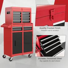 COSTWAY 5-Drawer Tool Chest, 2-In-1 Large Capacity Tool Cabinet With Wheels & Auto-Locking System, Heavy-Duty Metal Rolling Toolbox For Workshop, Warehouse, Garage - A - View 3