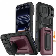 17 Pro Max Wallet Case [Holds 3-4 Cards][Kickstand][Full Camera Protection][Military-Grade Drop Protection] Durable Phone Case Compatible With Iphone 13Pro 14 15Plus16 17 Pro Max Air, Black - Burgundy - View 2