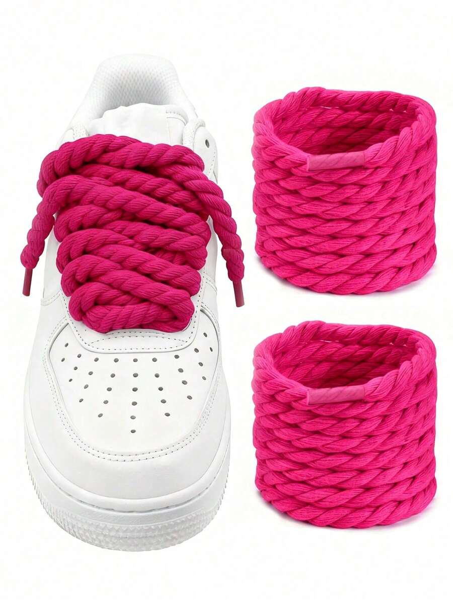1pair Thick Rope Laces(120cm/47.24inch)Round Chunky Shoelaces Replacement Laces For Sneakers,Rope Shoe Laces,Shoe Accessories,Men And Women Shoelaces - Hot Pink - View 1