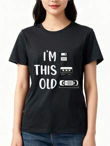 Mexican Plus Size - Plus Size - Women'S Plus-Size T-Shirt Retro Media Storage Icons Printed Short Sleeve Round Neck Top Tee Cartoon T-Shirts Soft Breathable Female Clothing TshirtCamiseta Algodón Moda Verano - 黑色 - 查看 6