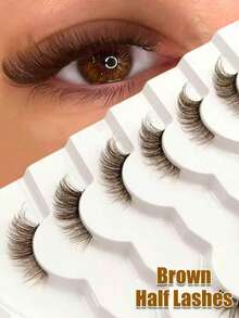 7 Pairs Brown Half-Strip Eyelashes, Cat Eye Effect, Fluffy & Soft, Transparent Lash Band, Natural & Lengthening, Comfortable Reusable, Suitable For Daily Wear, Travel, Party Gift - View 2