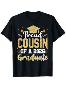Women's Printed T-Shirt - Casual Short Sleeve Crew Neck T-Shirt In Black With Proud Cousin Of A 2026 Graduate Design, Relaxed Fit For All Seasons, Perfect For Everyday Wear And Special Celebrations (Machine Washable). - 黑色 - 查看 6