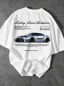 Men's Casual Short Sleeve Crew Neck T-Shirt With Racing Street Slogan Print - Yellow - View 3