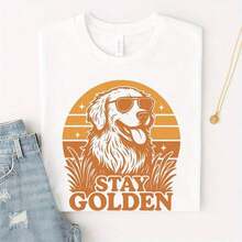 Limited Time Offer, Limited Quantity Available, Flash , Women's Shirts, Women's T-Shirts Stay Golden Retro Golden Retriever Shirt - Golden Dad T-Shirt, Golden Mom T-Shirt, Gift For Golden Retriever Parent, Cute Dog Lover Shirt - 白色 - 查看 1