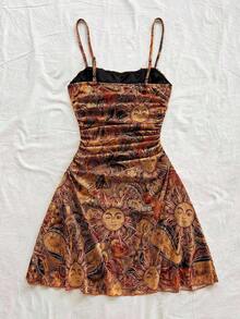 Vestido corto de tirantes con estampado de paisley para vacaciones casual de mujer - Naranja - Ver 2