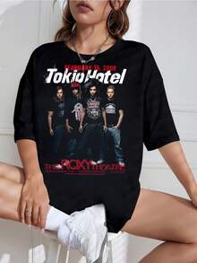 New For 2026: Tokio Hotel 2008 Roxys Theatre Tour T-Shirt, Retro Concert Print T-Shirt, Unisex, Available In Plus Sizes, Casual Short Sleeve, Oversized Emo Rock T-Shirt For Fans. - 黑色 - 查看 6