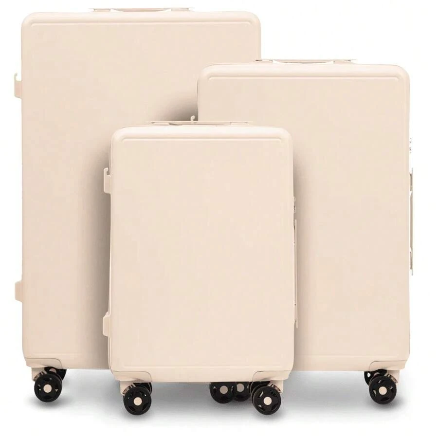 W WINGS 3-Piece High-Quality Travel Luggage Set, 20", 24", 28" Sizes, With TSA Lock, ABS+Digital Lock, 360° Spinner Wheels And Hard Shell, Free Carry-On - Ivory - View 1