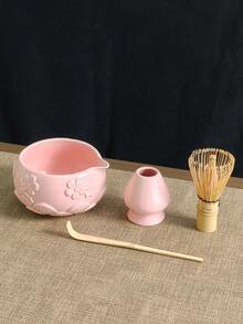 1 Stück/2 Stücke/4 Stücke/5 Stücke Japanischer Stil Geprägte Sakura Keramik Matcha Tee Set, hochwertige rosa Gießschale, Matcha Zubehör Set beinhaltet Schale, Quirl, Löffel, Sieb, geeignet für Matcha-Liebhaber und Anfänger, tolles Geschenk zum Muttertag, für Ältere, Valentinstag - Verschiedenfarbig - Übersicht 8