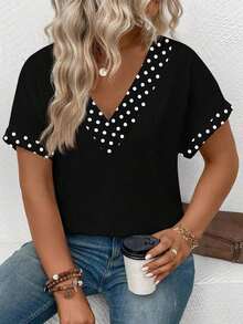 Selamara Camiseta casual y versátil con estampado de leopardo para mujer de talla grande, nueva llegada de primavera/verano - Negro 3 - Ver 5