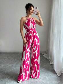 Mono de tela estampada con envolvente frontal para mujer, diseño que define la cintura para usar en ocasiones elegantes, ya sea de fiesta o diario - Rosa Fucsia - Ver 4