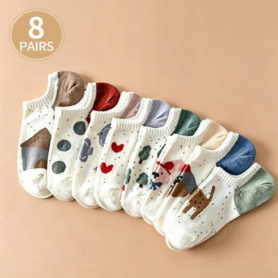 Vớ nữ chống trượt họa tiết trái tim dễ thương, cổ thấp, vớ thường ngày không lộ viền, thiết kế hoạt hình đa năng cho mùa hè đi làm. - Nhiều màu - Xem 1