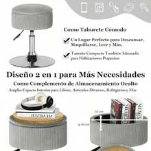 FurnitureR Taburete Redondo Almacenamiento, Taburete Ajustable Altura Giratoria 360°, Otomano Almacenamiento Redondo con Bandeja Extraíble para Sala Maquillaje y Sala Estar Gris - Gris - Ver 5