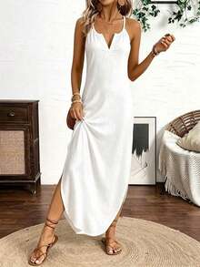 Vestido Maxi de Tirantes Finos con Rayas Verticales Multicolor para Mujer BDSHJKa - Blanco - Ver 12