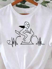 Fashionable Casual T-Shirt For Women, 100% Cotton, Round Neck | Short Sleeve, Suitable For Daily Sports And Carnival, Unique Printing Techniques, Strong Festive Atmosphere. - 白色 - 查看 1