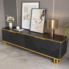TV Stand With Four Doors, TV Mount, TV Panel, Low TV Stand. Unique Design, Geometric Texture. 160 X 37.5 X 48 Cm (Length X Width X Height) - 黑色 - 查看 5