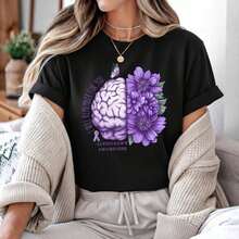 1 pieza Camiseta de Confort Colors para la Concientización sobre la Salud Mental, Camiseta Oversized Verde con Diseño Floral Boho, Camiseta con Gráficos Florales, Invisible Illness, Regalo para Terapeutas, 180g 100% Algodón, los diseños están impresos. Unisexo. - Negro 3 - Ver 10