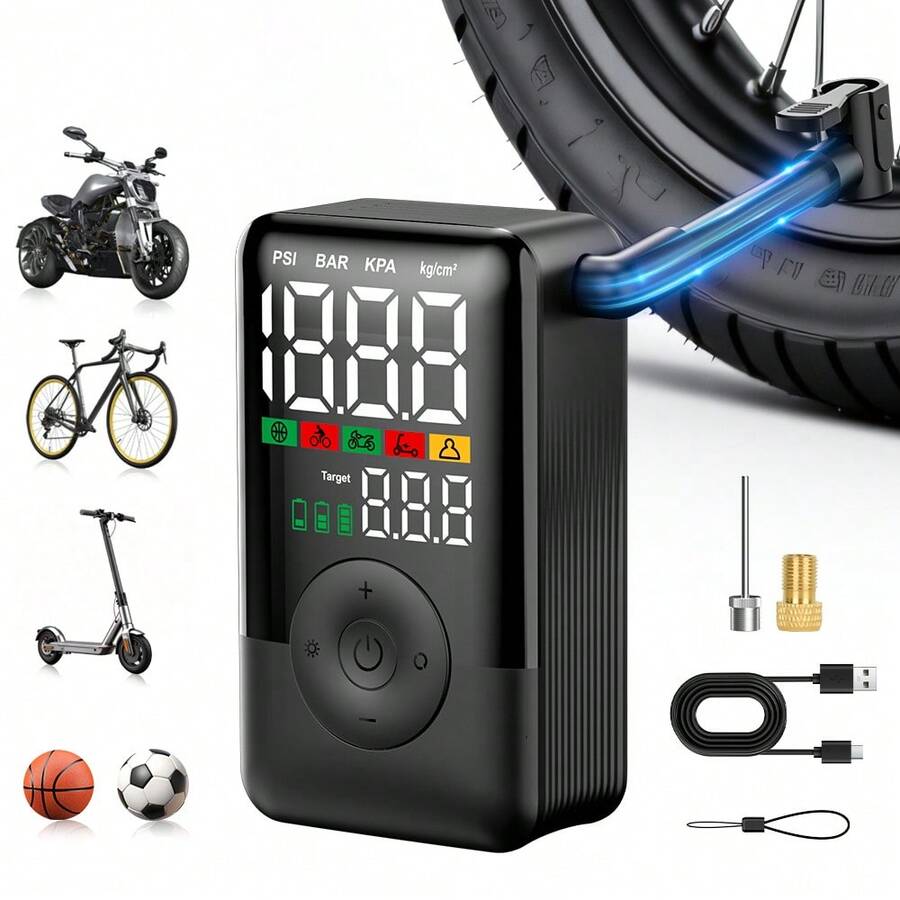 Carsun Portable Car Air Pump Compressor, Upgraded Low Noise Model, Dual Screen Color Digital Display, Integrated Side Storage Hose, Hidden Rear Storage Box, With LED Light, Car Accessories - Suitable For Cars, Motorcycles, Bicycles, Balls