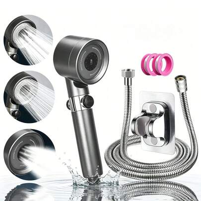 3-Mode High Pressure Filtered Shower Head With On/Off Switch, Handheld Shower Sprayer With Hose, Bracket And PTFE Tape, Water-Saving For Bathroom And Pet Washing
