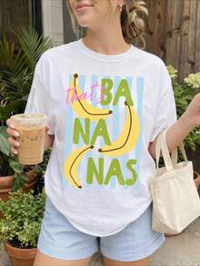 Diseño simple y versátil: Camiseta "That's Bananas", camiseta de frutas de verano, camiseta con chiste de comida, camiseta con estampado retro de verano, camiseta con estampado de plátanos, top de verano a la moda, camiseta de algodón. - Blanco - Ver 6