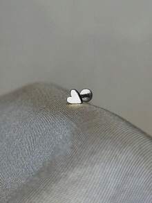 EleRunis 1PC 925 Sterling Silver Heart Flat Back Cartilage Helix Piercing Fine Jewelry For Daily Wear Wedding Engagement Anniversary Valentine's Day - Silver - View 3