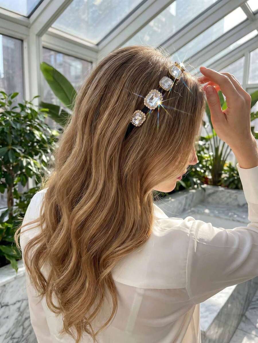 1 pieza Diadema elegante y brillante de plástico ABS con strass, accesorio para el cabello versátil y encantador para niñas, adecuado para todas las estaciones - Multicolor - Ver 1