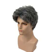 Men's Black Gray Short Heat-Resistant Soft Layered Wig Is Suitable For Daily Festivals Such As Father's Day And Halloween - Grey - View 6