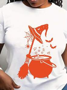 Suave, transpirable y ligera para comodidad durante todo el día. Camiseta de Halloween para mujer - Camiseta con gráfico de bruja, escoba y caldero - Tela suave y lisa para fiesta de disfraces - Camiseta de corte holgado para uso diario en fiestas de Halloween y festivales de otoño - Tallas S-XXL en negro y blanco - Top casual para todo el año. Cuello redondo clásico con un corte relajado que favorece todas las formas del cuerpo y es fácil de combinar con jeans, shorts y leggings. - Negro - Ver 6