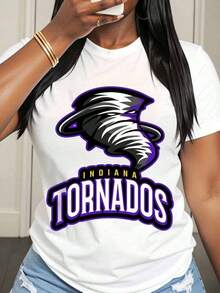 Camiseta con el logo de los Indiana Tornados, unisex, blanca, de cuello redondo, para fanáticos de los deportes y seguidores del equipo, ropa casual para uso diario y días de juego. - Blanco - Ver 1