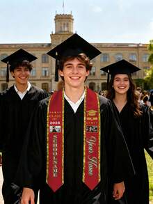 Personalizado Graduación con foto y nombre personalizado, Faja de graduación Clase de 2026 con nombre de la escuela y año de graduación, Faja de graduación de satén negro con borde dorado para graduados universitarios - Multicolor - Ver 8