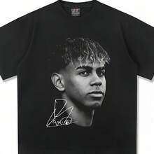 Hip Hop 2026 nueva camiseta de cuello redondo de algodón Retro americano Yamal, Top de manga corta de moda Retro para hombres y mujeres - Negro - Ver 1