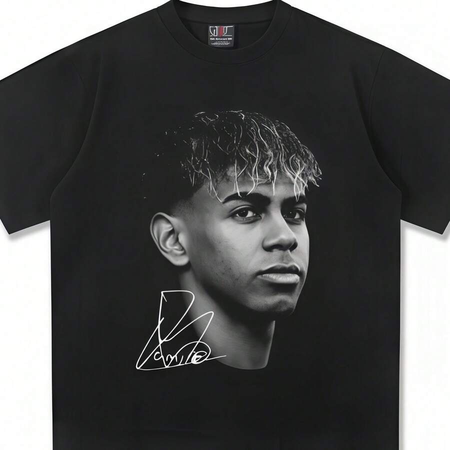 Hip Hop 2026 nueva camiseta de cuello redondo de algodón Retro americano Yamal, Top de manga corta de moda Retro para hombres y mujeres - Negro - Ver 1