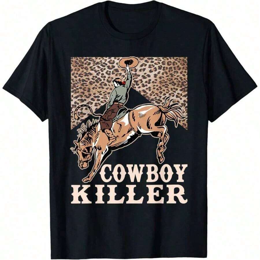 Camiseta Vintage Retro de Killers con Diseño de Vaquero Montando a Caballo en el Oeste, Camiseta Diaria para Mujeres y Niñas - Negro - Ver 1