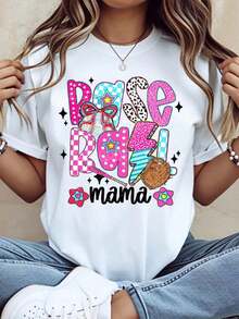 Women's "Baseball Mama" Casual T-Shirt, Soft Cotton With Colorful Graphic Design And Baseball Theme, Perfect For Sports Fans And Fashionable Mom Style. - 白色 - 查看 1