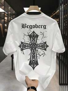 Men's Short-Sleeved T-Shirt, Made Of High-Strength Pure Cotton, American Street Style, Crew Neck, Loose Fit, Oversized Design, Niche Style, High-End, Modern, Casual, Versatile, Half-Sleeve, For Couples, NGPJ100% Cotton - 白色 - 查看 1