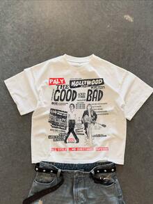 Men's Summer Short Sleeve Letter & Hollow Print Round Neck Loose T-Shirt - White - View 1