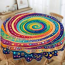 1 pieza Mantel vintage con patrón espiral arcoíris, resistente a las arrugas y duradero, mantel bohemio para el hogar / camping al aire libre repelente al agua, adecuado para múltiples escenarios del hogar, decoración de restaurante para días festivos, eventos de fiesta de vacaciones, boda al aire libre - Lavable a máquina, 100% poliéster, cubierta antipolvo - Multicolor - Ver 9